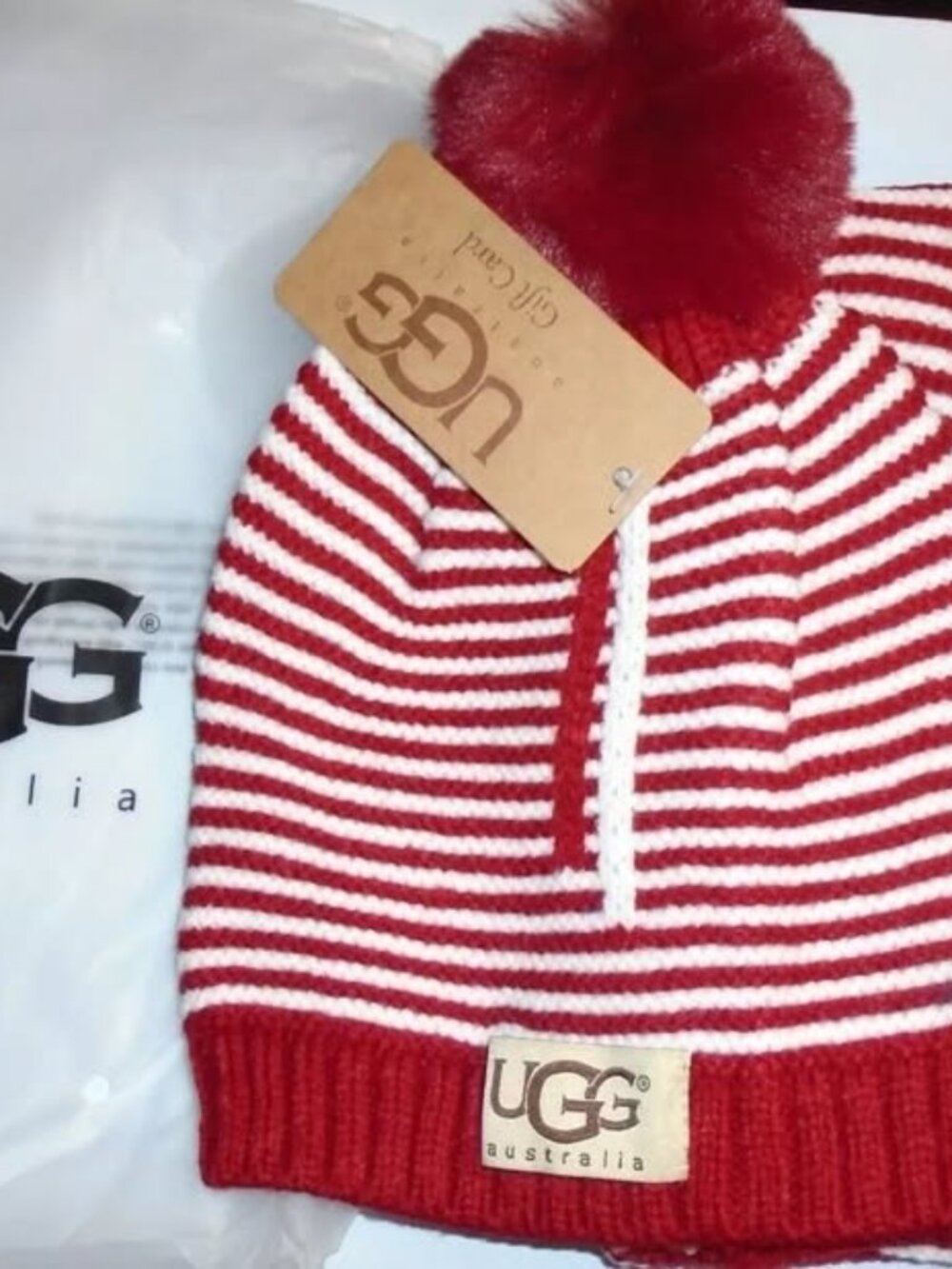 UGG Children's Hat and Scarf set - red stripe - brand new
